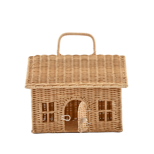 Petite Maison Panier à Jouets en Rotin