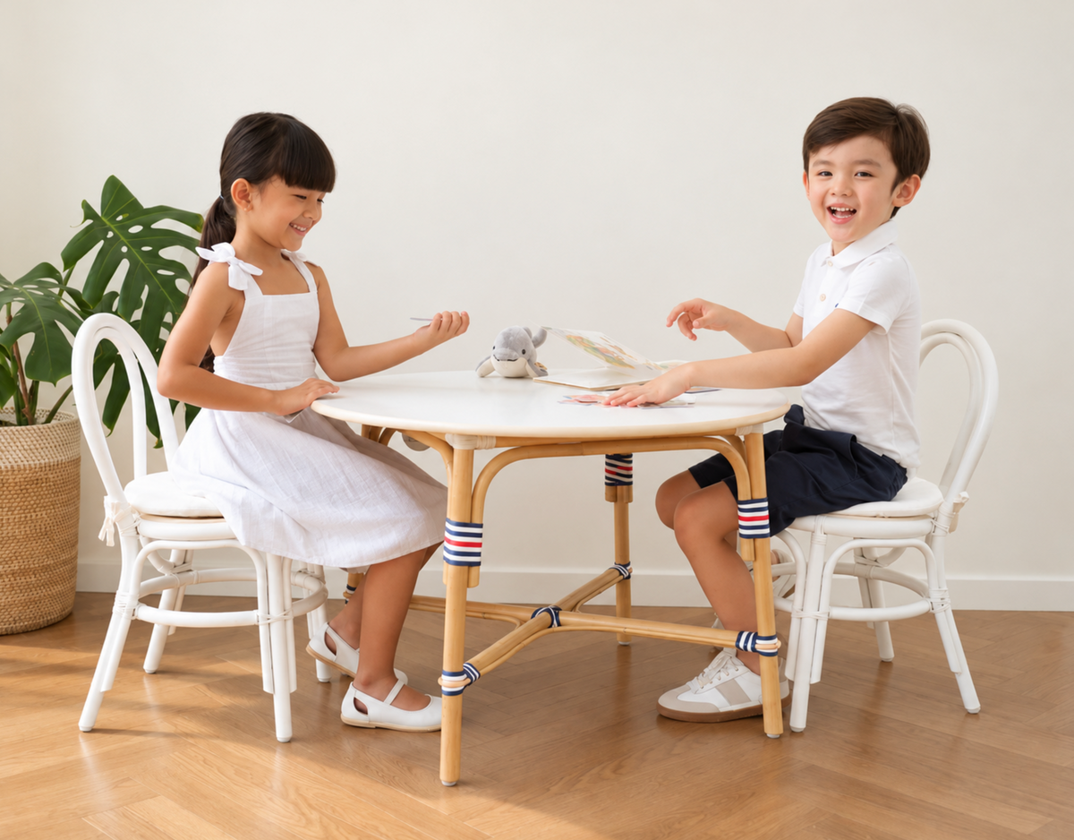 Petit Cafe French Style Rattan Kids Table and Chairs