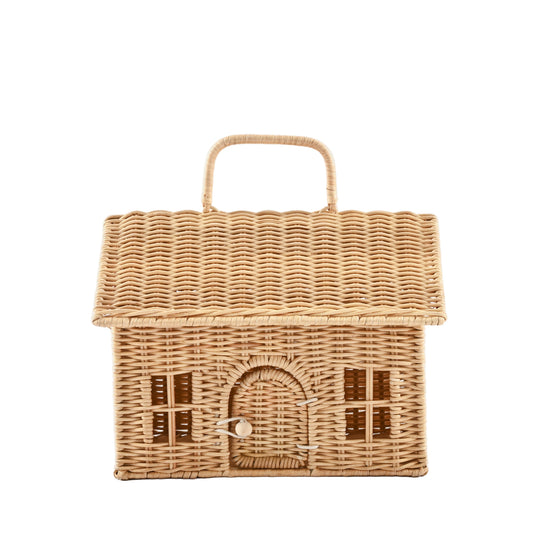Petite Maison Panier à Jouets en Rotin